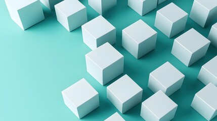 Minimalist Arrangement of White Cubes on Turquoise Background
