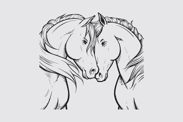 Head to head Horse  Black and White Vector