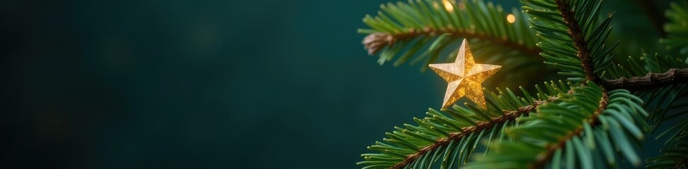 Pine tree topped with a star-shaped decoration, Pine, Ornamented