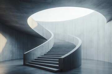 Obraz premium Concrete staircase winds upward to a bright, circular opening above. Use it to illustrate ambition, progress, or overcoming a difficult challenge.
