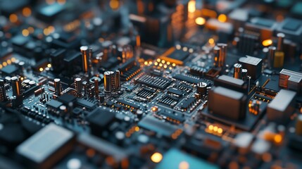 Close-up of intricate circuit board with glowing components.