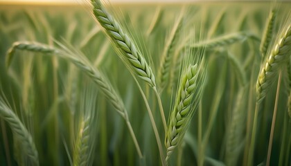 Close-up shot of wheat stalks in a field, captured with a shallow depth of field to emphasize the texture and detail of the grains