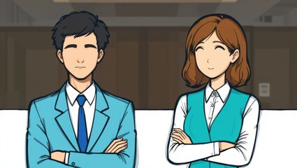 Professionals Engaged in Collaborative Discussion with Friendly Expressions in Modern Office Environment