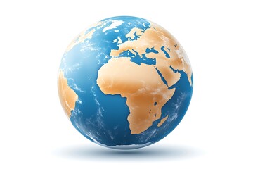 Fototapeta premium Earth globe centered, global view, continents, and oceans, on a white background for global topics