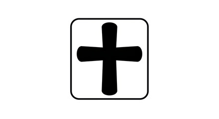 Isolated Black Medical Cross Symbol in Rounded Square Frame