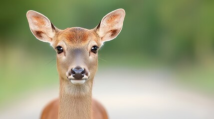 Close-Up Portrait of a Young Deer Standing on a Blurred Green Background