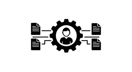 Isolated User with Gear and Documents Representing Workflow Management