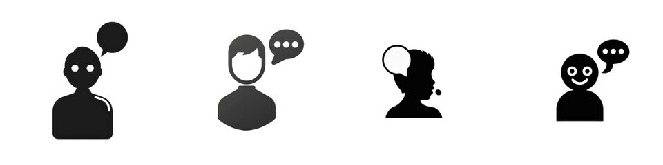 Four figures, thought bubbles, communication isolated on white or transparent