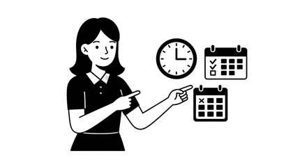 Isolated Woman Pointing at Calendar, Reminder