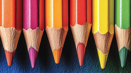 Fototapeta premium An exquisite display of colored pencils in a uniform row, showcasing an array of vibrant and diverse colors for creative projects.