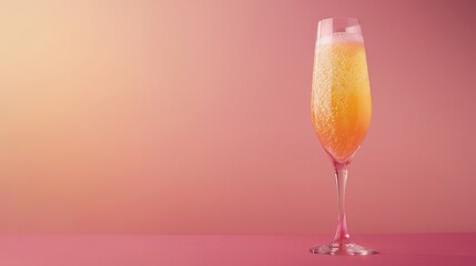 Sparkling Peach Bellini Cocktail in Elegant Glass on Pink Background