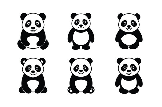  cute panda bear set vector silhouette 