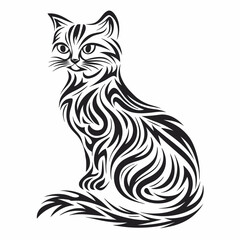 Obraz premium Black and White Cat Vector Illustration in Silhouette Style