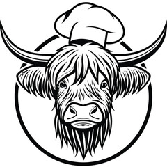 Highland cow in monochrome art vector image (30).eps