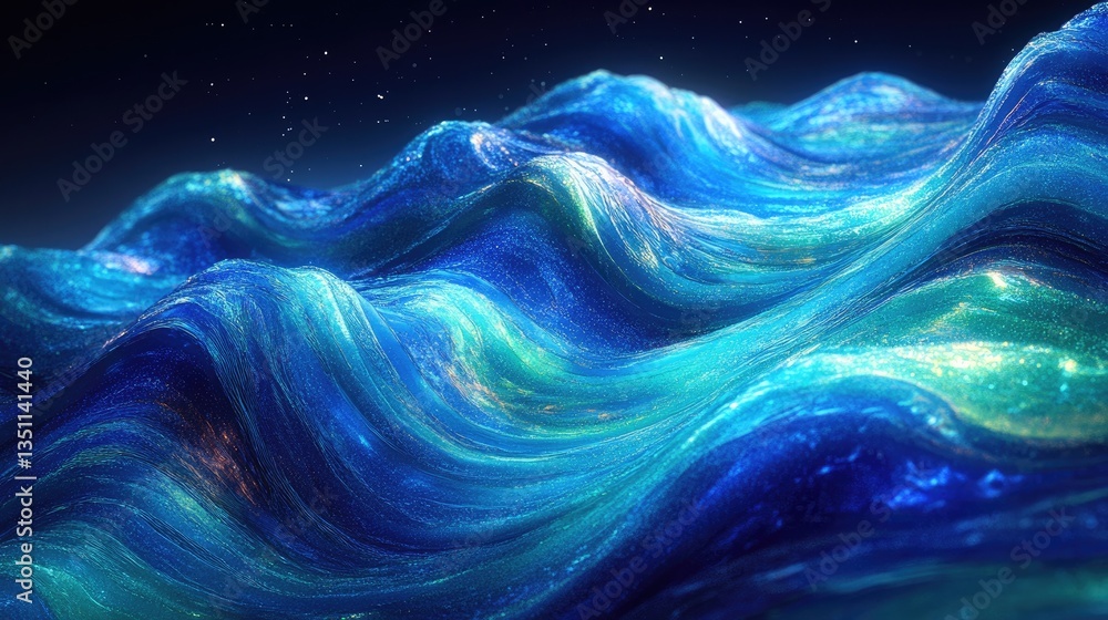 Poster abstract glowing waves in deep space. possible use background