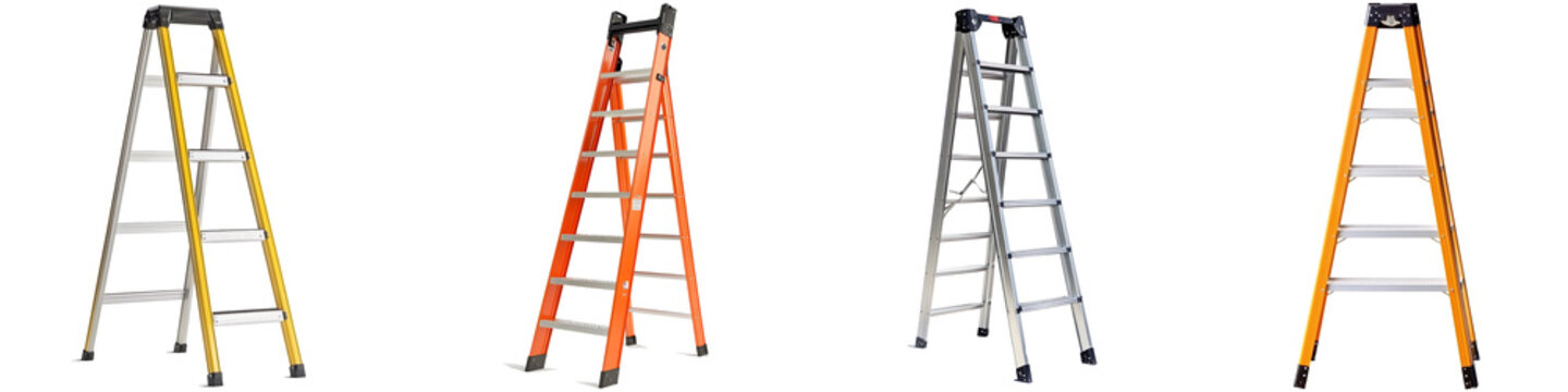 Set of extension ladder isolated on transparent background