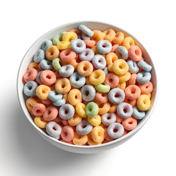Bowl of Colorful Fruity Cereal