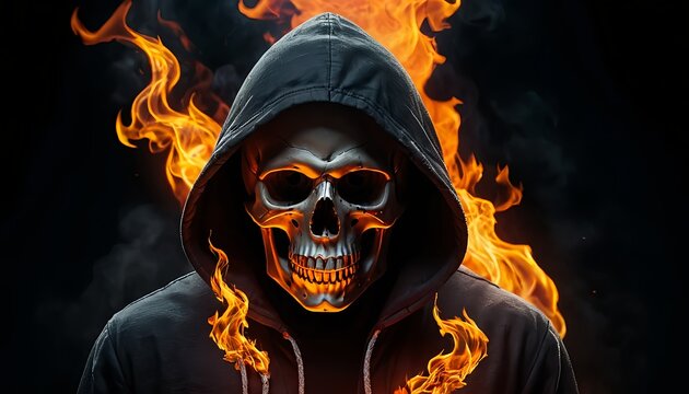 Flaming Skull in Hoodie