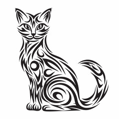 Black and white vector illustration of a cute cat