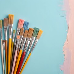 Fototapeta premium Colorful Paintbrushes on Pastel Background