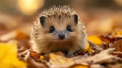 Adorable Hedgehog Amidst Autumn Leaves