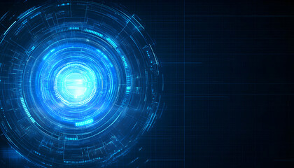 Abstract futuristic technology background with glowing blue circles and grid.  Perfect for tech, innovation, and digital concepts.