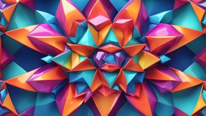 Close-up view vibrant, glossy, abstract geometric shapes forming a dynamic, colorful pattern.