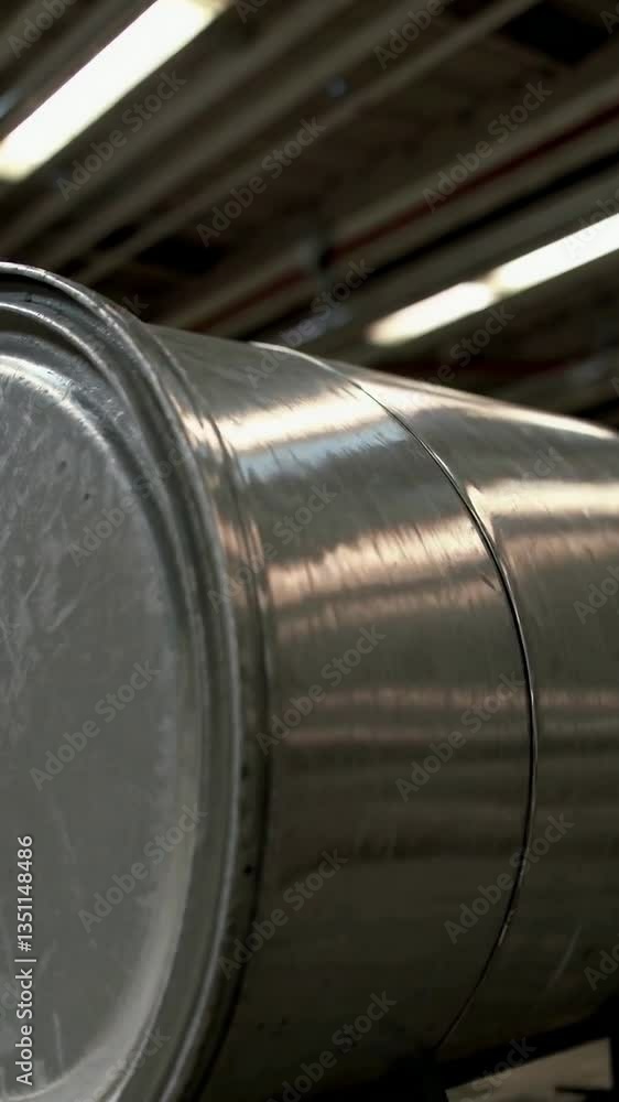 Poster rotating metal drum in industrial setting with subtle lighting and texture dynamics