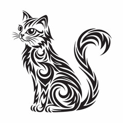 Black and white cat vector illustration with a cute and simple design
