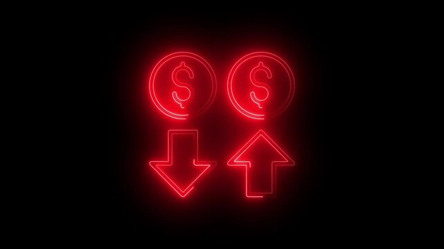 dollar or currency or gold devaluation vectors with arrow sign towards down , US Dollar red downfall crisis of economy.