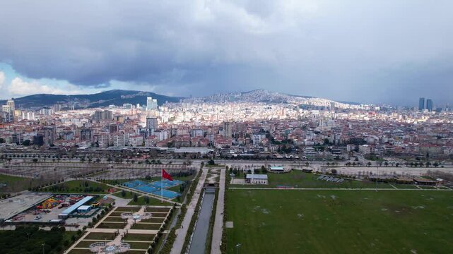 Maltepe District in Istanbul, Turkey. Beautiful aerial view with drone shot. Maltepe coast and general city view.