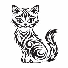 Black and white cat vector illustration sitting cute kitten silhouette design