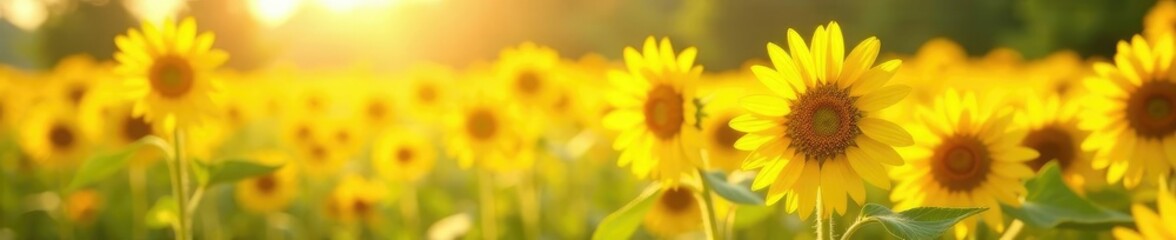 Fototapeta premium Sunflowers in a sunny meadow create a sense of warmth and happiness, background, flowers