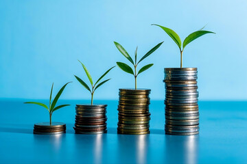 graph and stack of growth coins. financial annual plan for save money,
