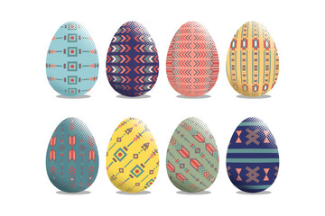 Set of colorful decorative easter eggs on white background. Vector eps