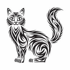 Black and white cat vector illustration with tribal design