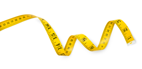 part of yellow measuring tape on white isolated background