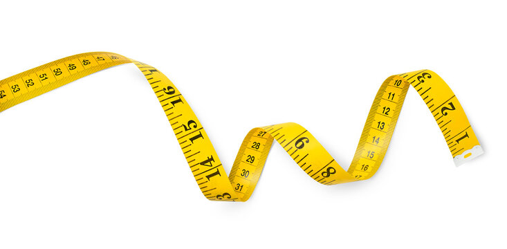 part of yellow measuring tape on white isolated background