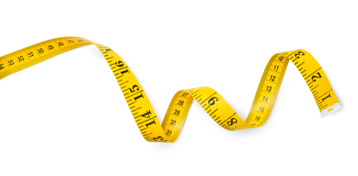 part of yellow measuring tape on white isolated background