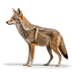 Fototapeta premium Coyote Standing Profile, Isolated on White Background