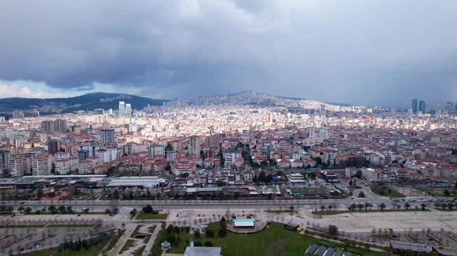 Maltepe District in Istanbul, Turkey. Beautiful aerial view with drone shot. Maltepe coast and general city view.