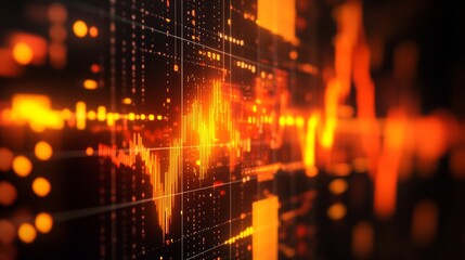 Fototapeta premium Glowing orange graphical user interface over Forex style graph. Stock market concept and fintech. Toned image double exposure mock up