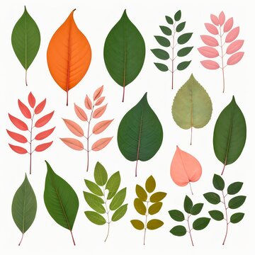 Collection of Colorful Leaves Isolated on White Background