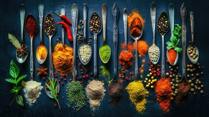 Vibrant Spice Collection on Spoons