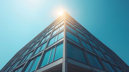 Obraz premium Modern Building Exterior, Blue Glass Facade, Urban Architecture
