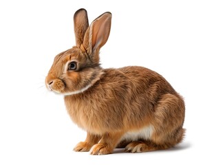 Obraz premium Adorable Brown Rabbit Sitting on White Background