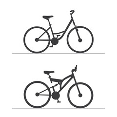 Obraz premium Black bikes silhouette collection set, flat design illustration vector pictogram, infographic for app logo web website ui ux interface elements isolated on white background