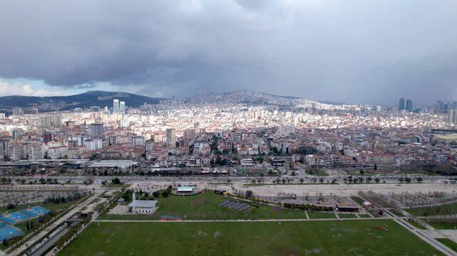 Maltepe District in Istanbul, Turkey. Beautiful aerial view with drone shot. Maltepe coast and general city view.