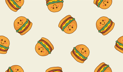 Cute burger pattern background vector design