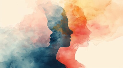 Abstract Watercolor Portrait of Two Silhouettes